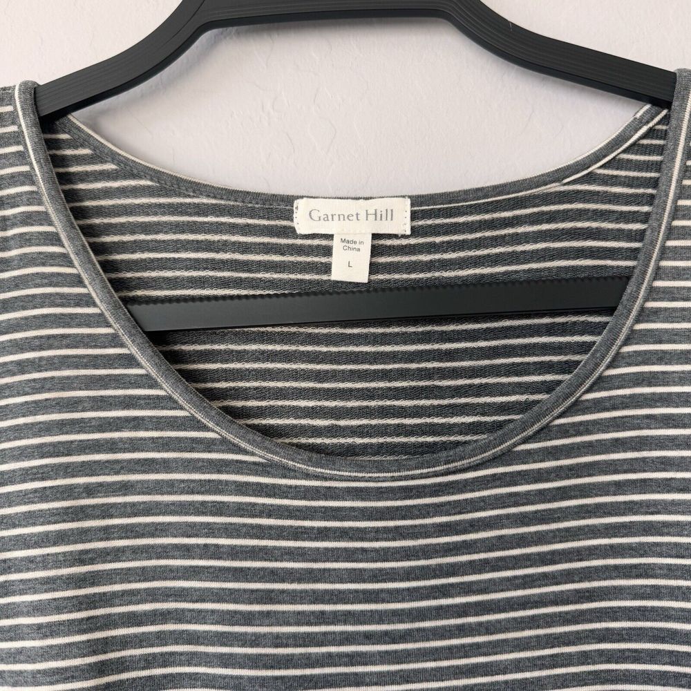 Garnet Hill Large Gray Ivory Stripe 3/4‎ Sleeve Stretch Knit Dress - Picture 5 of 5